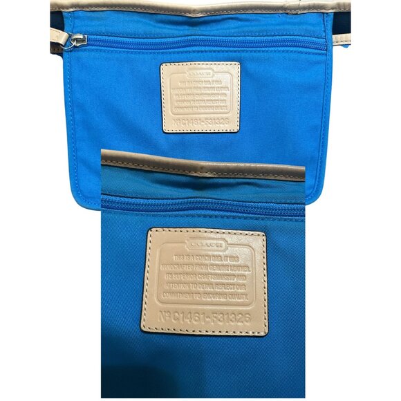 Coach Metro Tote F31326 Blue Leather Tan Trim Shoulder Bag City Shopper Carryall - Picture 10 of 10